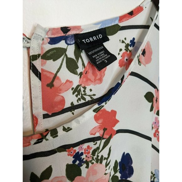TORRID Pink White Floral Striped Button Back Sheer Polyester Top Size 3 - Picture 4 of 6